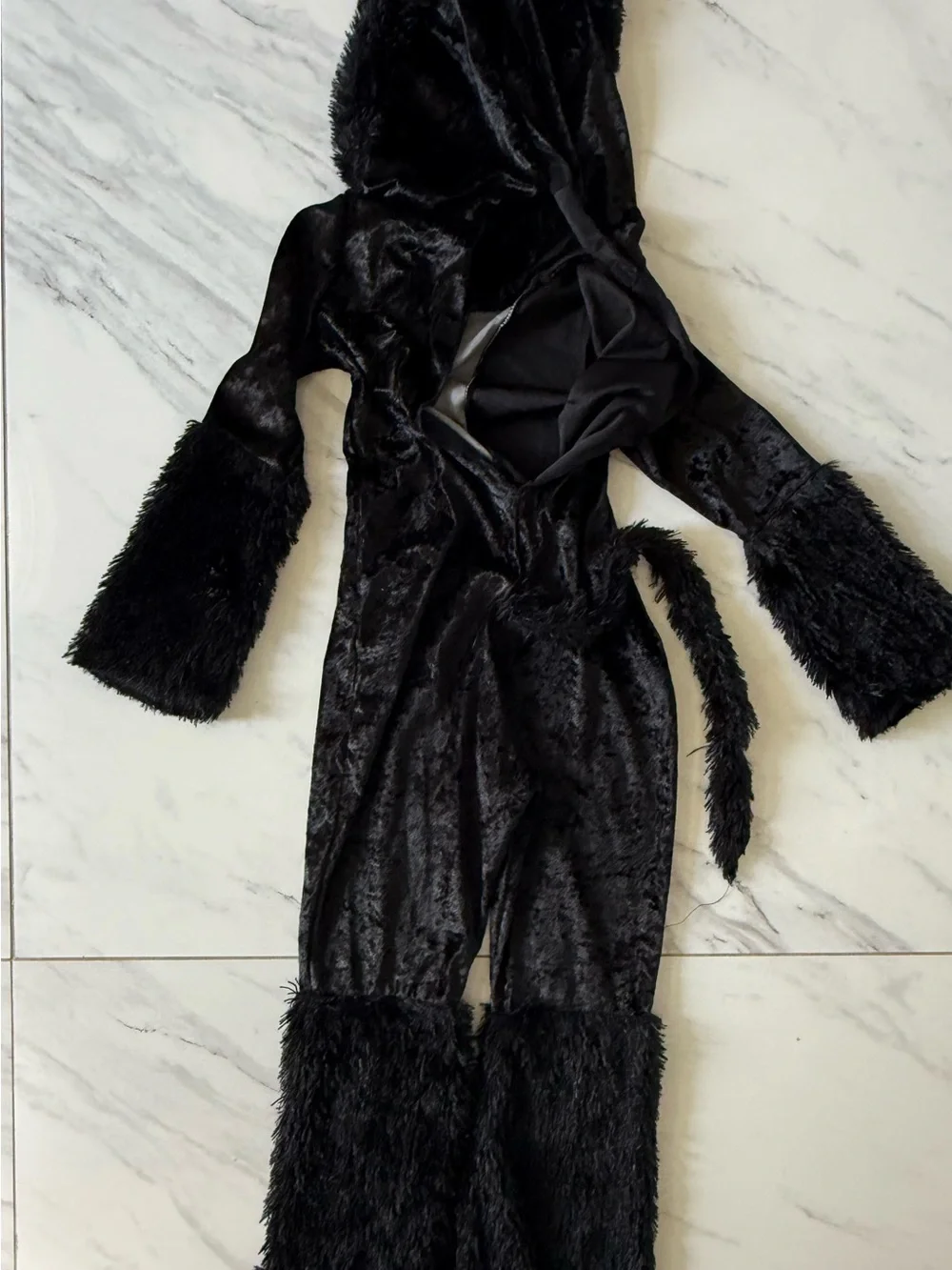 Spirit Kids Black Cat Costume Small Furry Velour Jumpsuit Tail Halloween size S